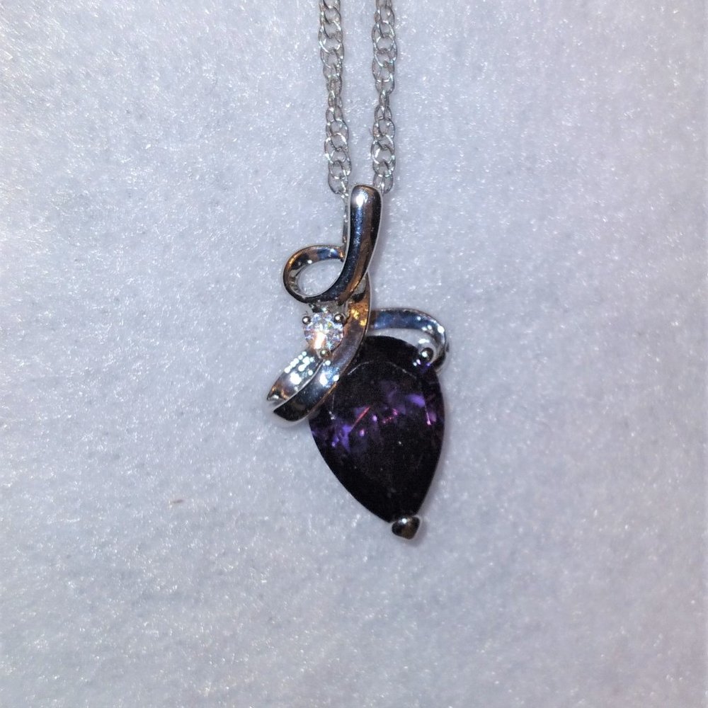 Brand New Beautiful White Gold Plated Strawberry Shaped Purple CZ Necklace